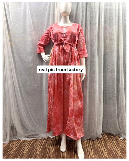 Tie Dye - Red - Maternity Kurti with Feeding Zips - Soft Rayon