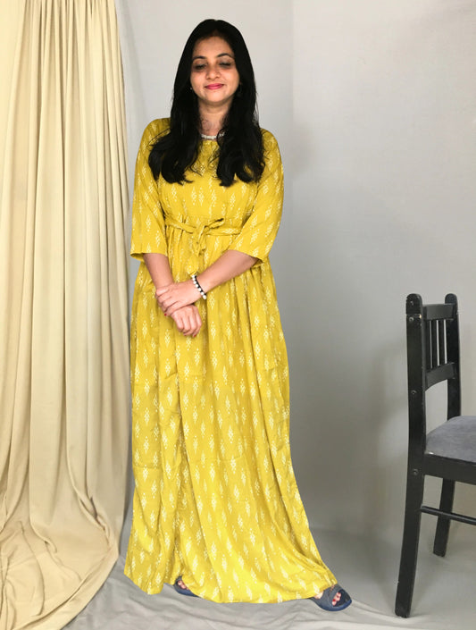 Pine Tree - Yellow - Maternity Kurti with Feeding Zips - Soft Rayon