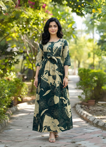 Lily Flower Sea Green - Maternity Kurti with Feeding Zips - Cotton Flex - Thicker Fabric