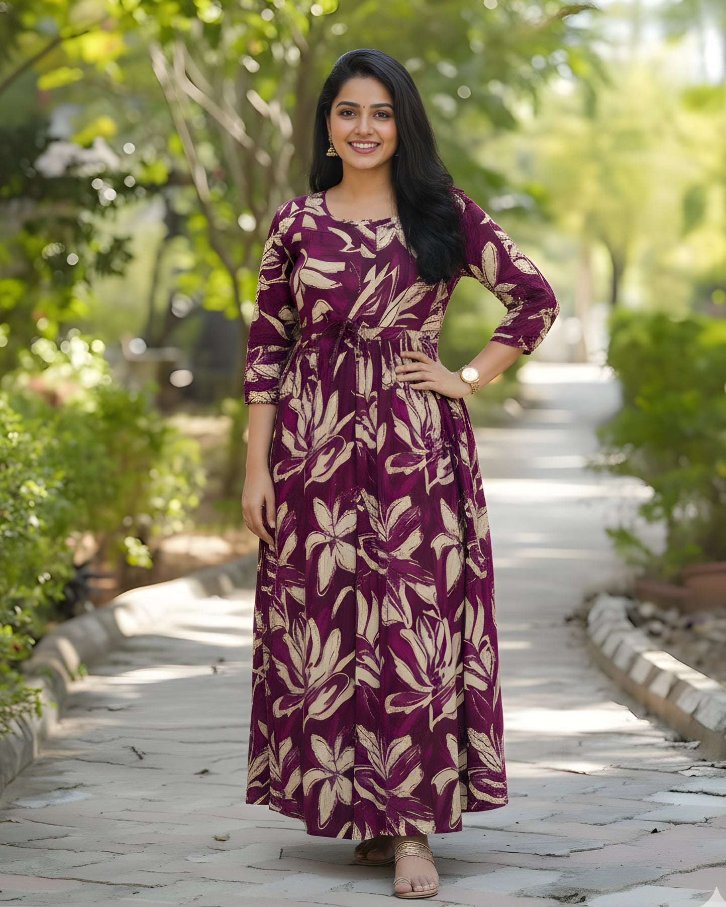 Jasmine Purple - Maternity Kurti with Feeding Zips - Soft Rayon