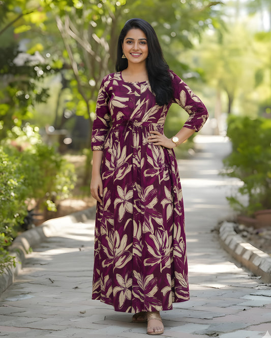 Jasmine Purple - Maternity Kurti with Feeding Zips - Soft Rayon