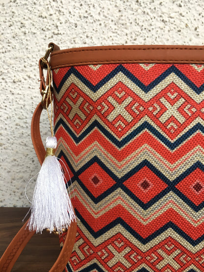Minsk - 3 zip- Big size - Sling Bag - Red Tribal