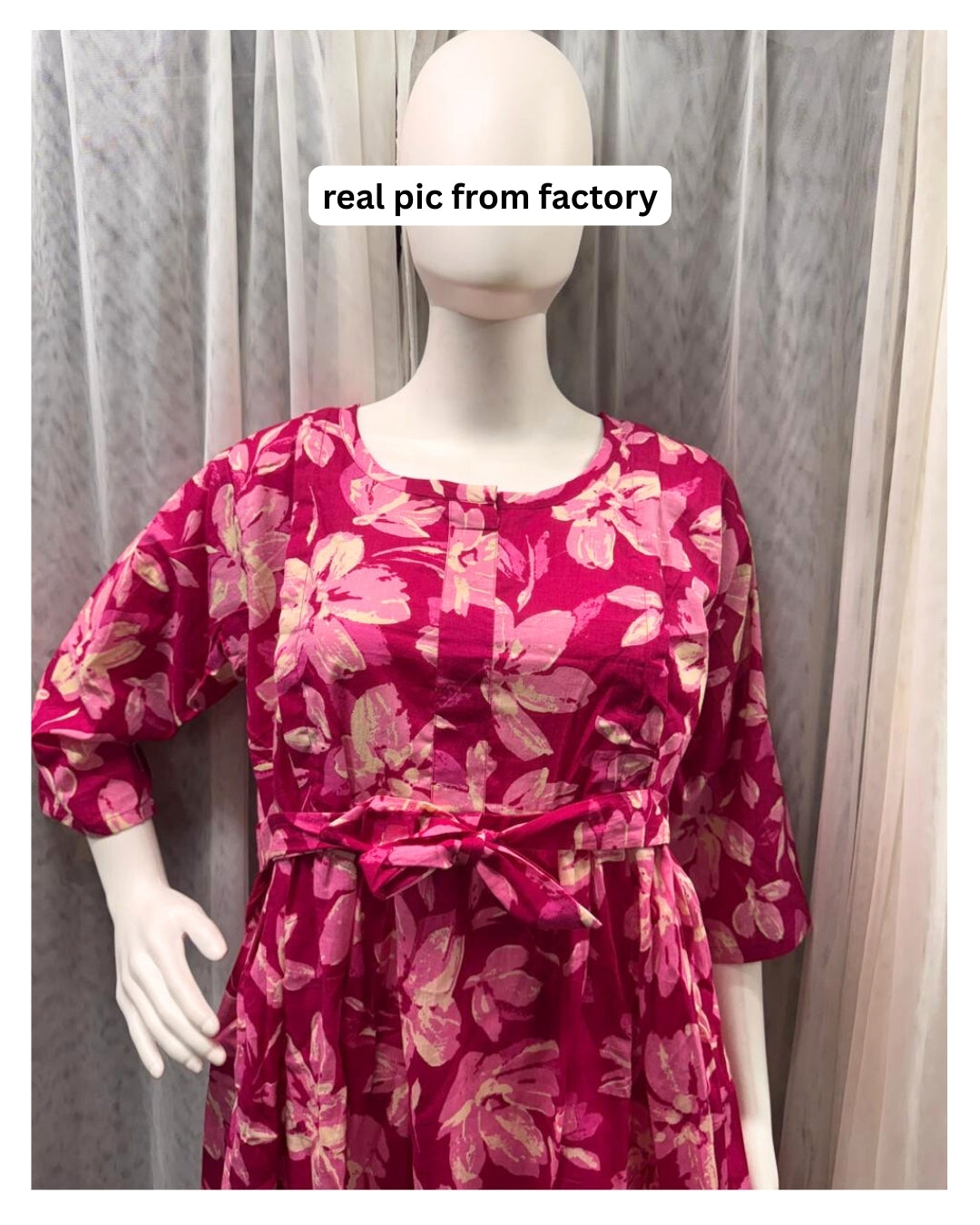 Jasmine White Pink - Maternity Kurti with Feeding Zips - Cambric Cotton