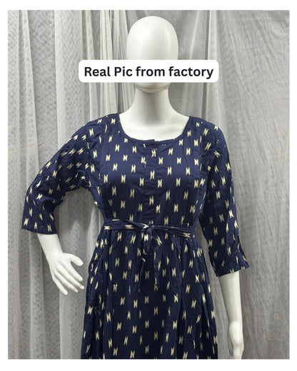 Blue Fine - Maternity Kurti with Feeding Zips - Soft Rayon