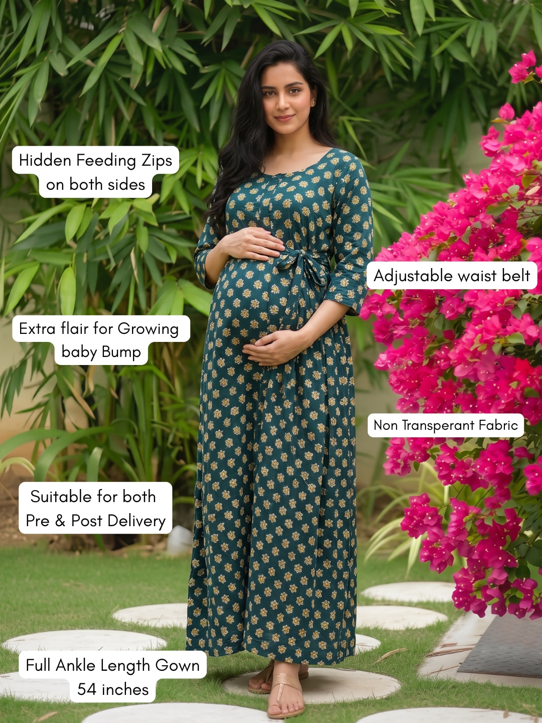 Curly Rose - Blue - Maternity Dress with Feeding Zips - Soft Rayon