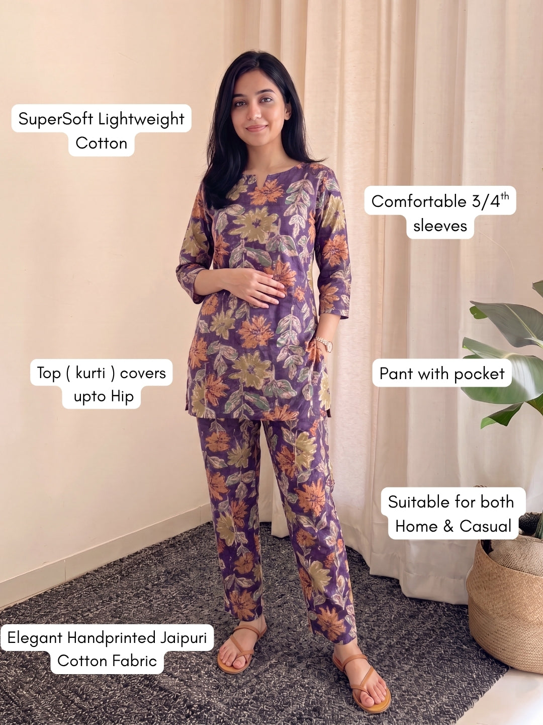 Purple Orange Sunflower - Cord Set - Pure Cotton
