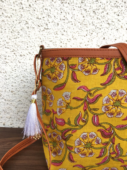 Minsk - 3 zip- Big size - Sling Bag - Yellow Flower