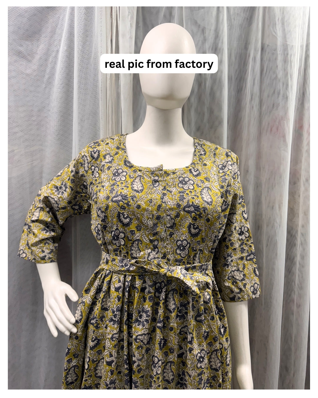 Yellow White Forrest - Maternity Kurti with Feeding Zips - Cotton Flex - Thicker Fabric