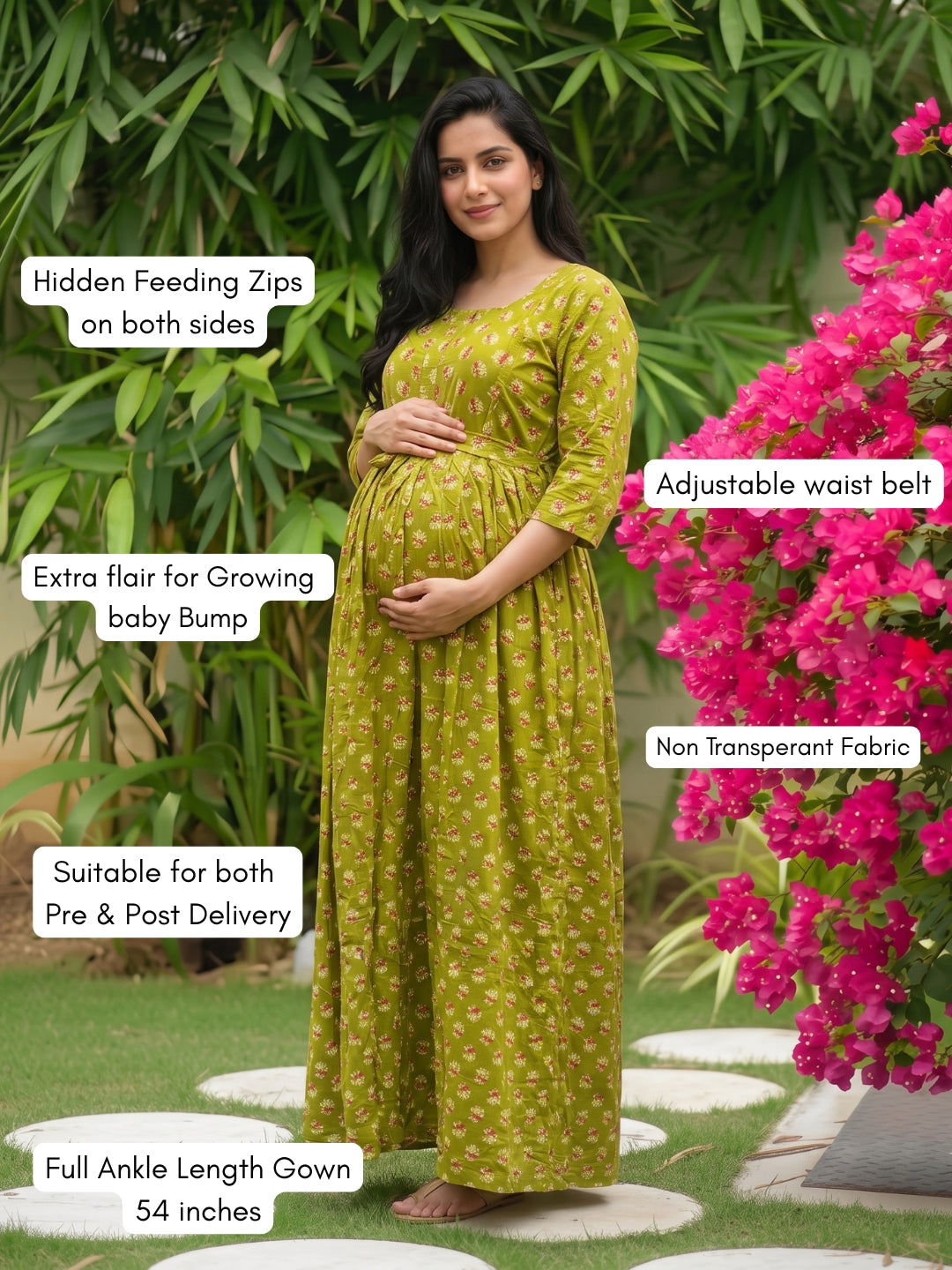 Curly Rose - Lemon - Maternity Dress with Feeding Zips - Soft Rayon