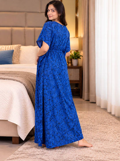 Kaftan - Indigo Charm - Maternity  Feeding Zips - Free Size - Soft Rayon
