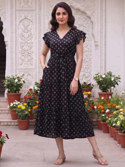 Black Red - Sleevless Midi Dress - Soft Rayon