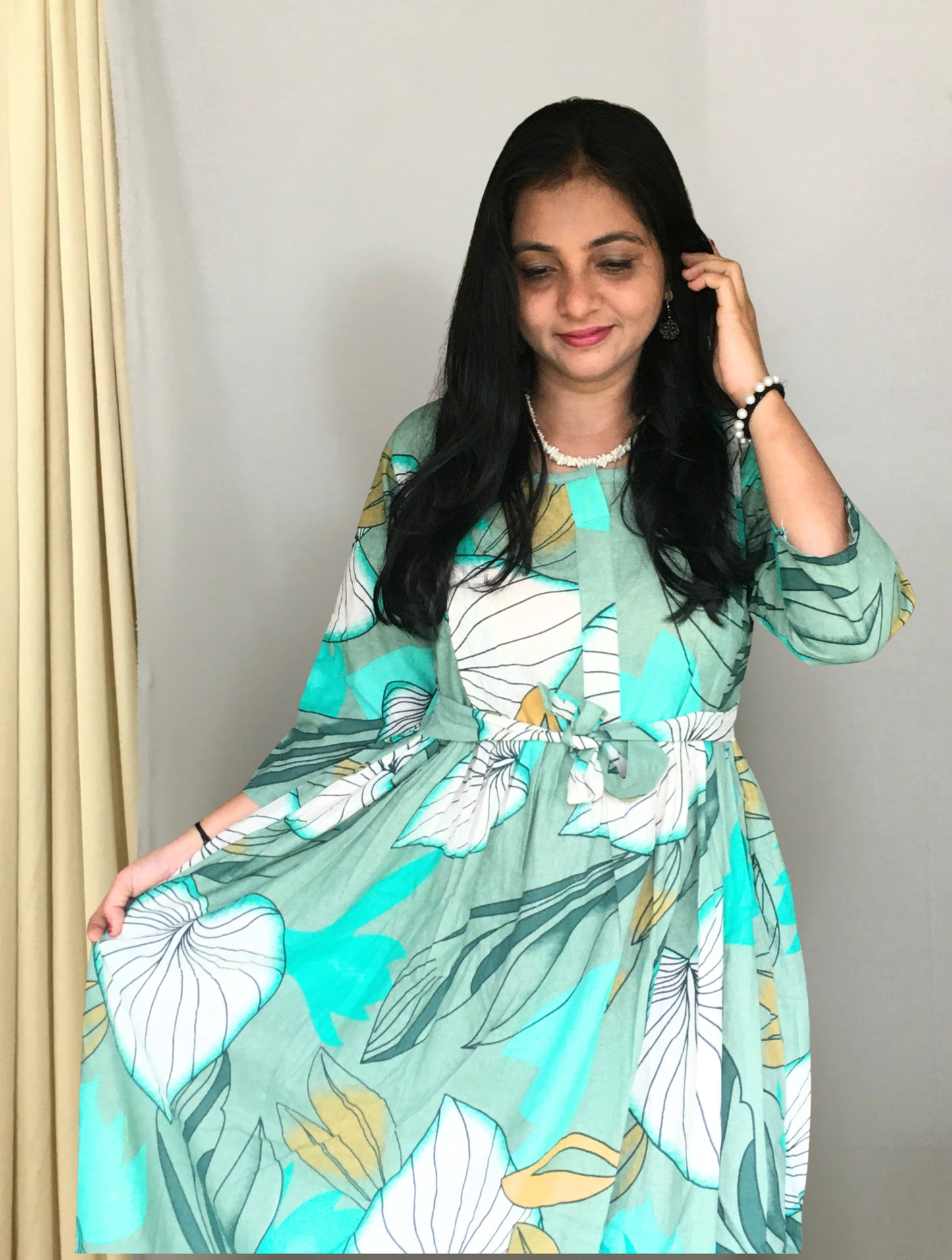 Lotus Sea Green - Maternity Kurti with Feeding Zips - Cotton Flex - Thicker Fabric