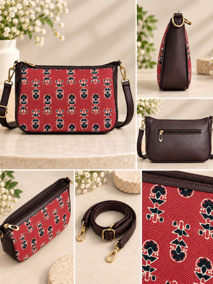 AMARA - Maroon Ajrakh - Shoulder Bag Cum Sling