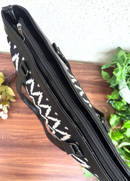 Black Zigzag - Office & College Tote Bag with Laptop Compartment