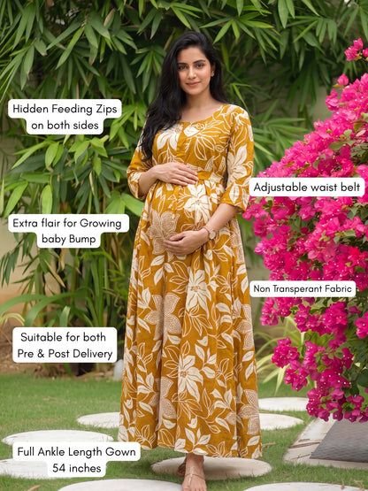 Lily Yellow - Maternity Dress with Feeding Zips - Soft Rayon