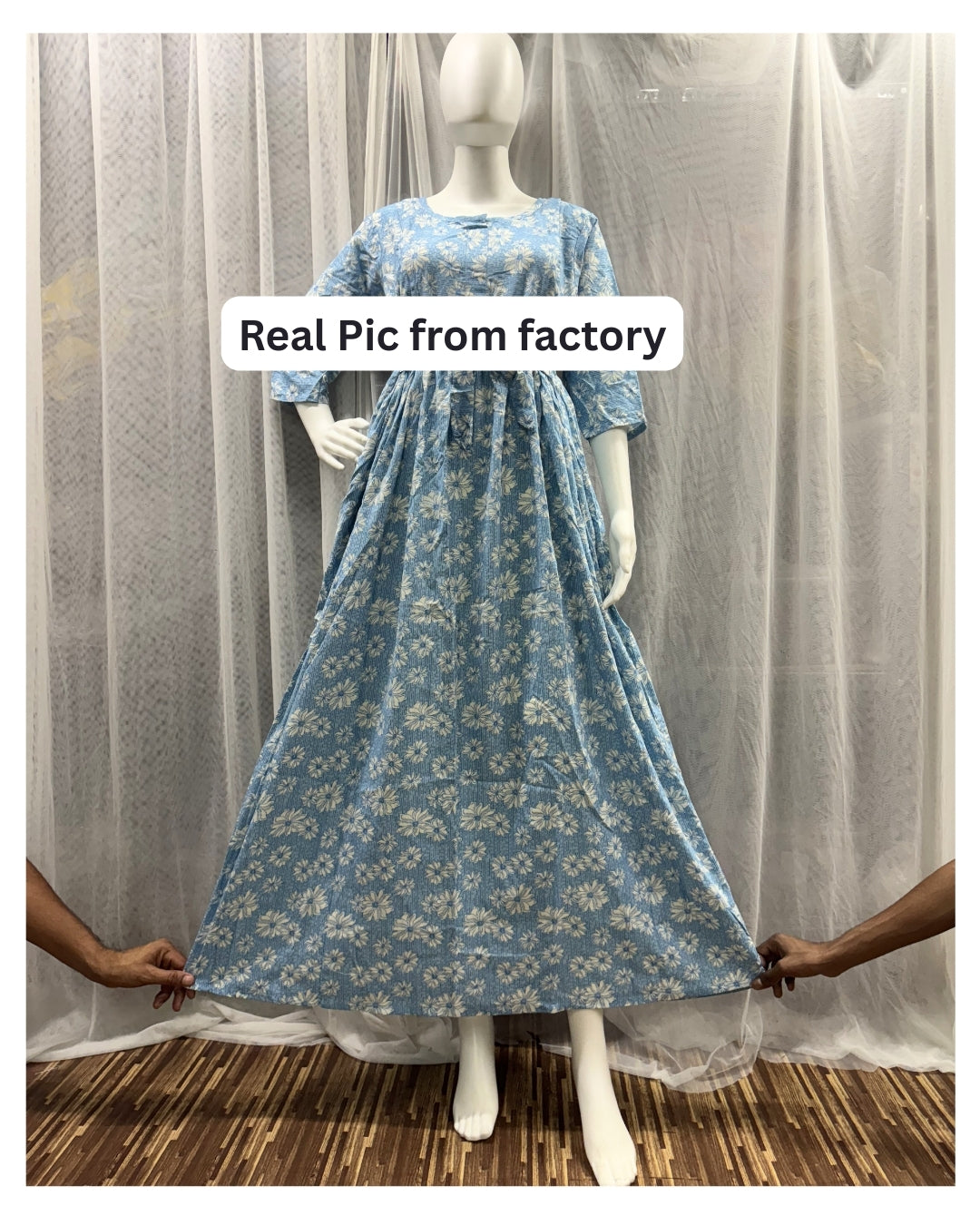 Sky Blue Sunflower - Maternity Kurti with Feeding Zips - Soft Rayon