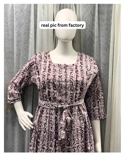 Keri Purple - Maternity Kurti with Feeding Zips - Cotton Flex - Thicker Fabric