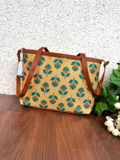 Minsk - 3 zip- Big size - Sling Bag - Yellow Green Flower