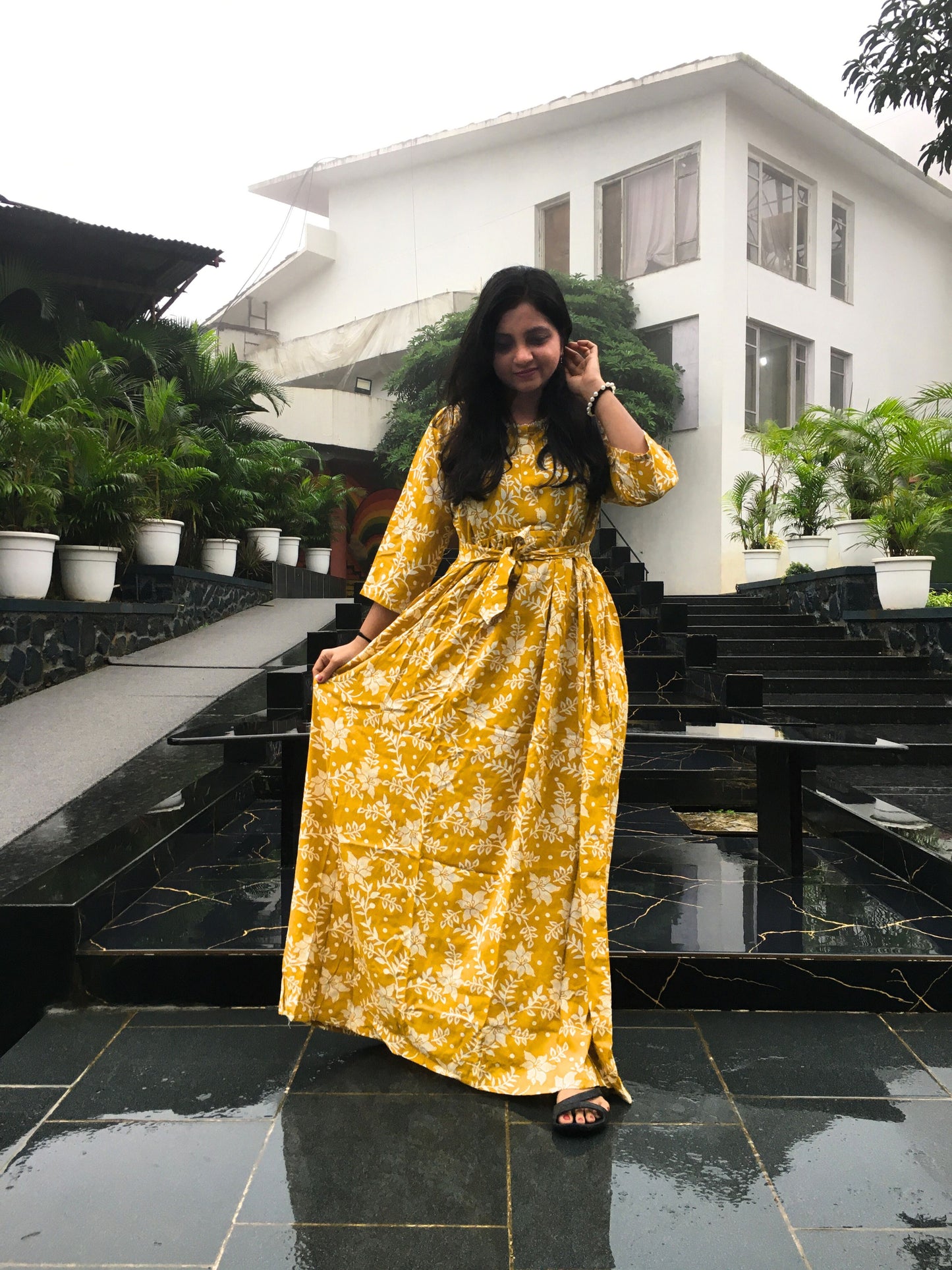 Yellow Daisy Flower - Maternity Kurti with Feeding Zips - Soft Rayon