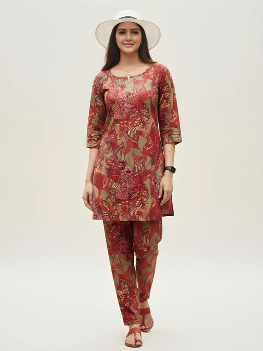 Forrest  - Grey Pink Maroon - Cord Set - Soft Rayon
