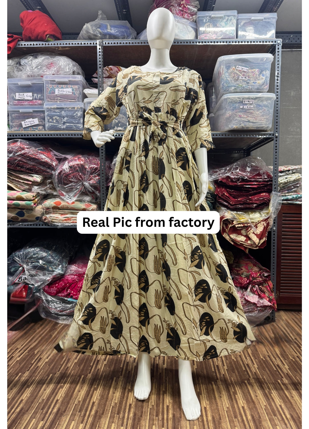 Off White Black Flower - Maternity Kurti with Feeding Zips - Soft Rayon