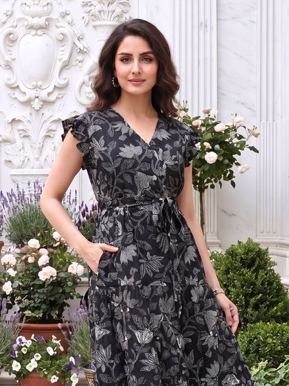 Black Lotus - Sleevless Midi Dress - Soft Rayon