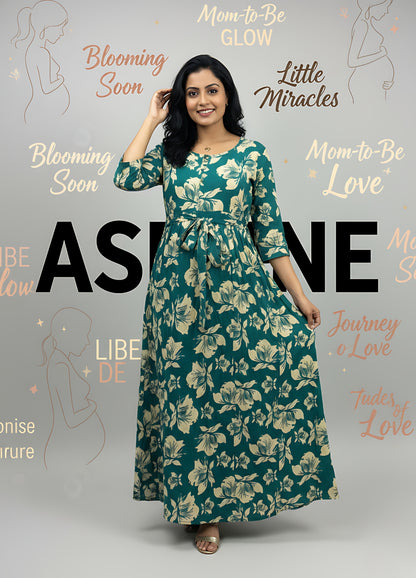 Tropical - Sea Green - Maternity Kurti with Feeding Zips - Soft Rayon