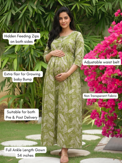 Tropical Forrest - Pista - Maternity Dress with Feeding Zips - Soft Rayon