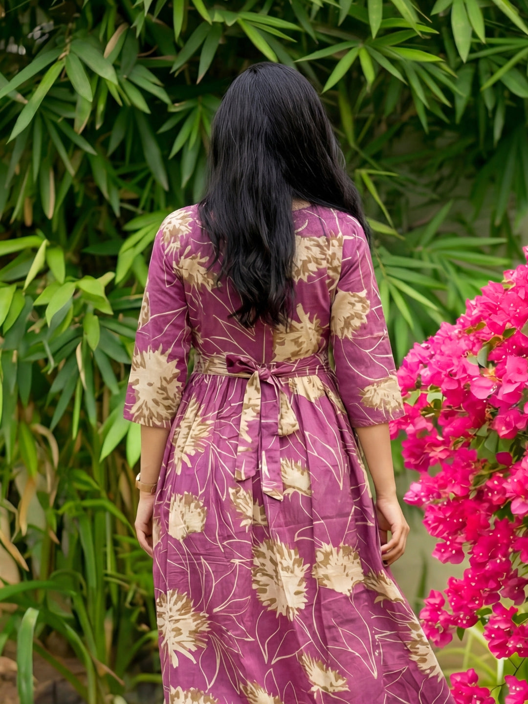 Pink Cream Flower - Maternity Kurti with Feeding Zips - Cotton Flex - Thicker Fabric