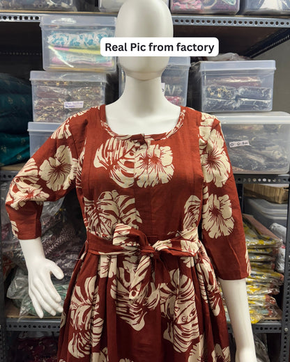 Swiss Cheese - Maroon - Maternity Kurti with Feeding Zips - Cotton Flex - Thicker Fabric