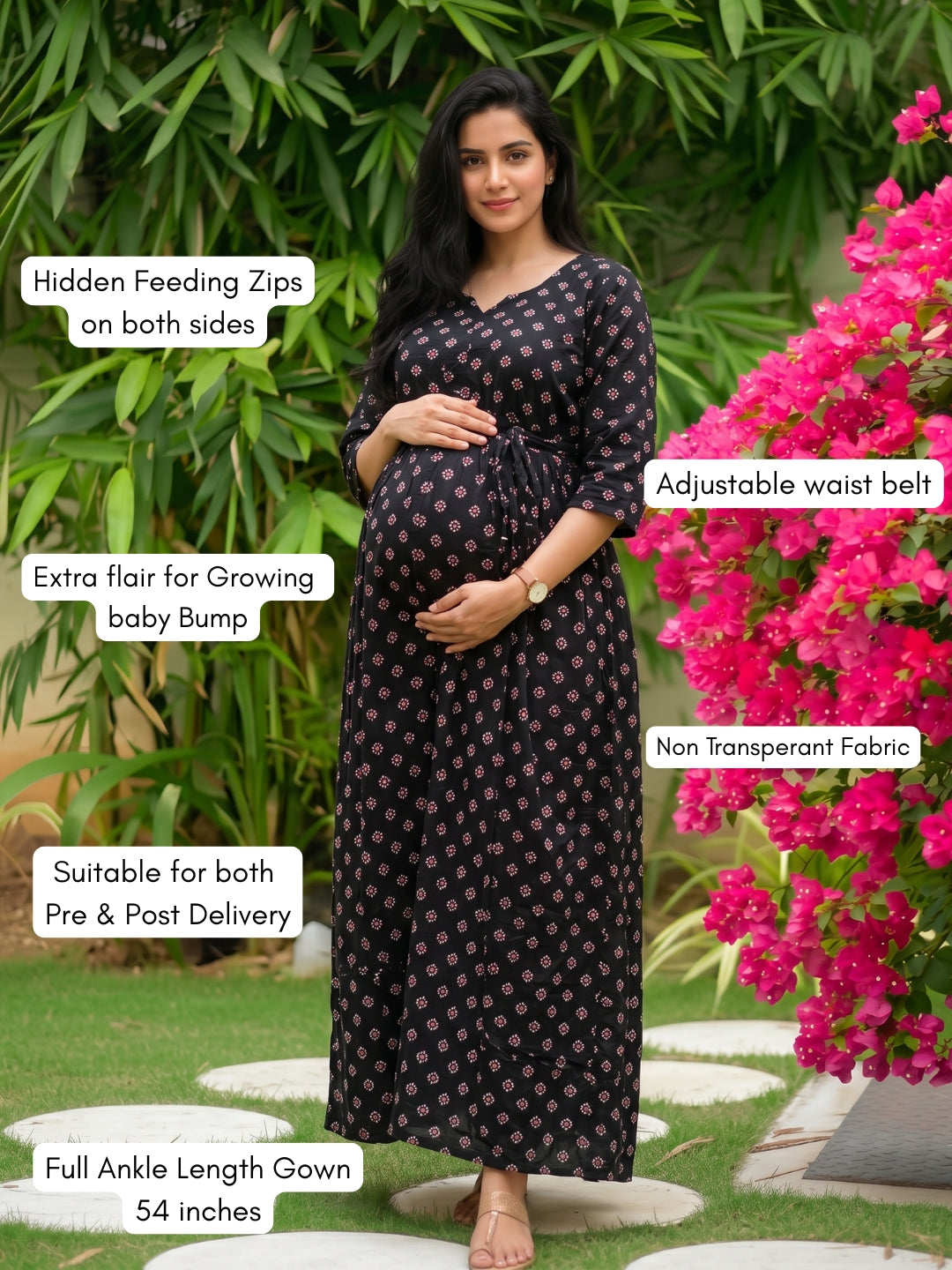 Black Red - Maternity Dress with Feeding Zips - Soft Rayon