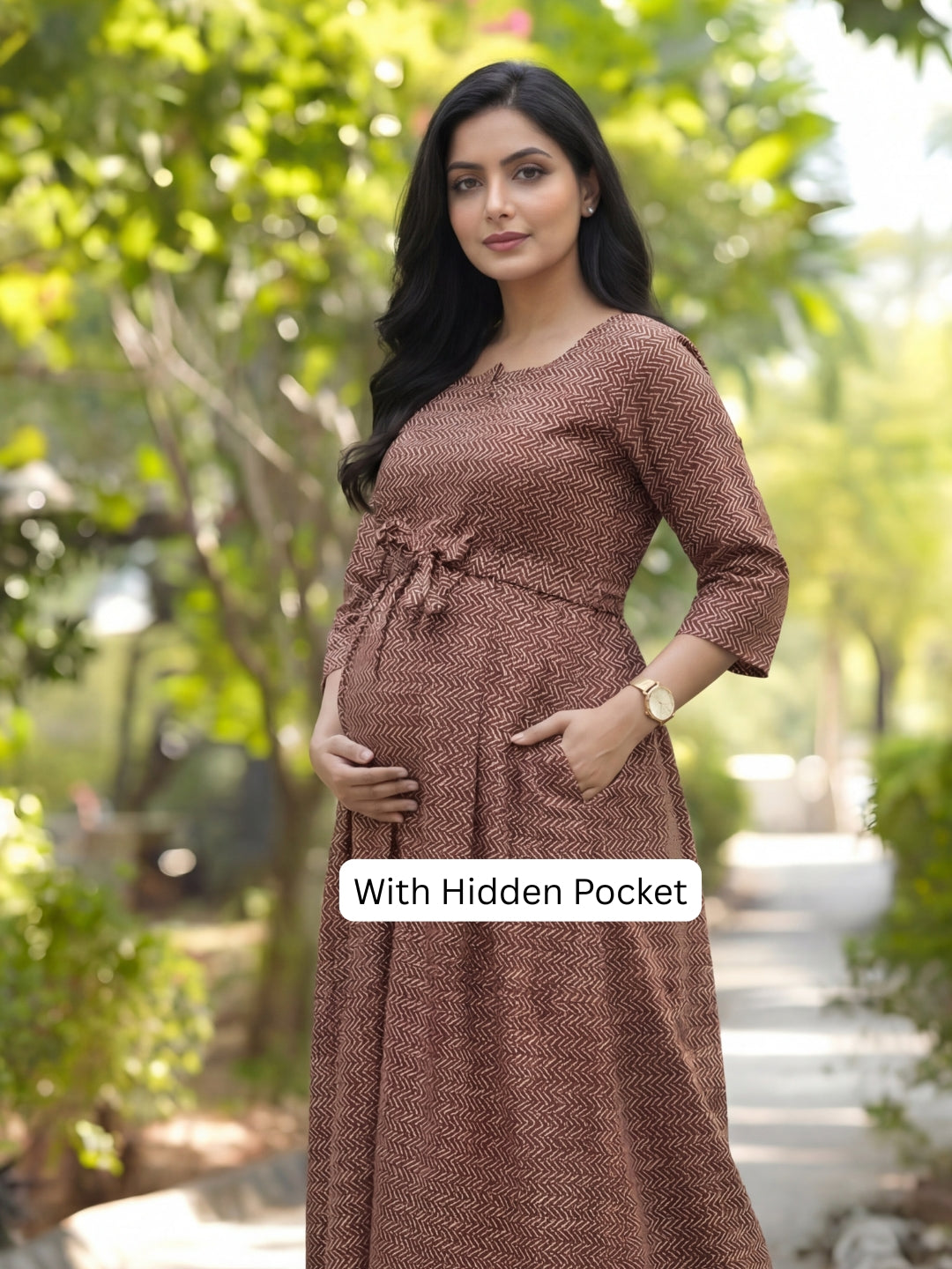Maroon Wave - Maternity Kurti with Feeding Zips - Cotton Flex - Thicker Fabric