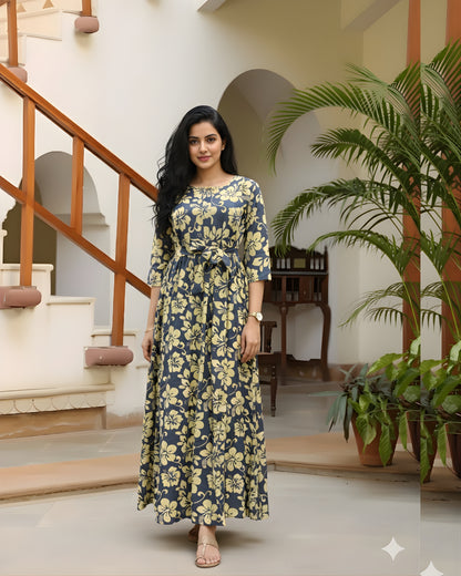 Daisy Flower Grey - Maternity Kurti with Feeding Zips - Soft Rayon