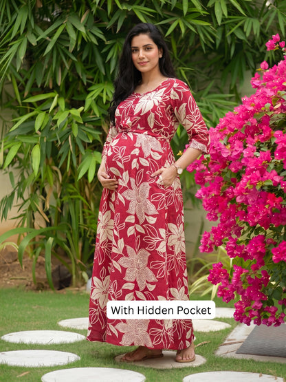Lily Carrot - Maternity Kurti with Feeding Zips - Soft Rayon