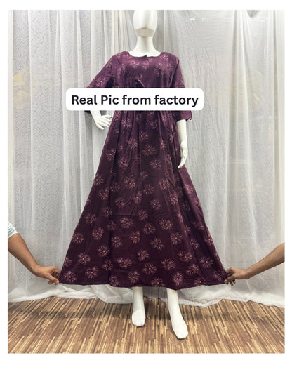 Sketch Purple Flower - Maternity Kurti with Feeding Zips - Soft Rayon