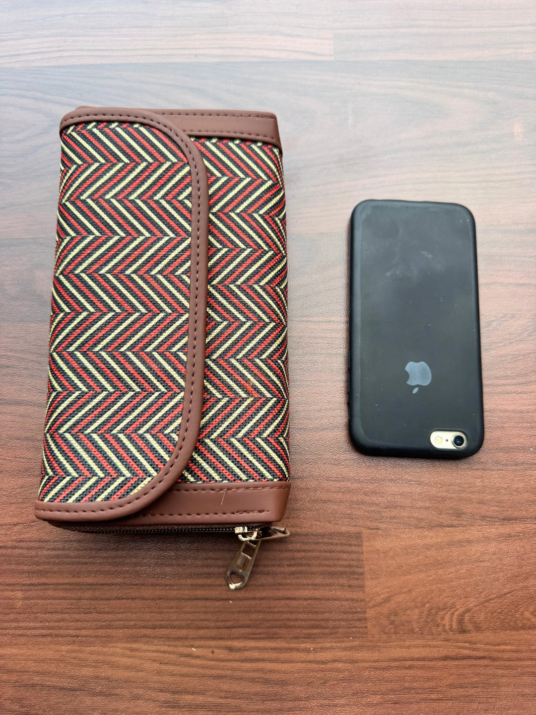 Black Maroon Wave - 2 pockets  - Trendy & Beautiful Womens Wallet