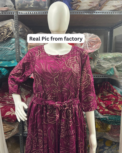 Purple Rose Gold - Maternity Kurti with Feeding Zips - Soft Rayon