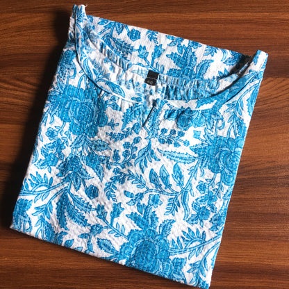 Katha Work - Blue White Flower - Cord Set - Pure Cotton