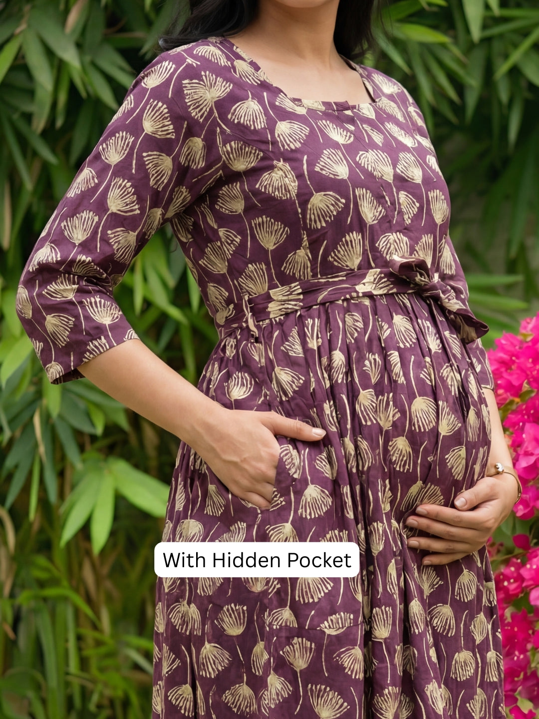Senna Flower - Purple - Maternity Kurti with Feeding Zips - Cotton Flex - Thicker Fabric