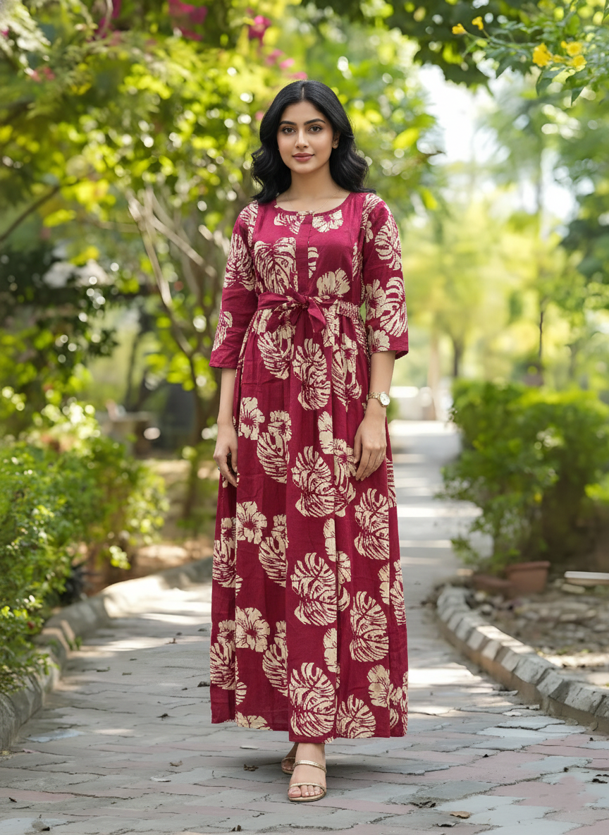 Swiss Cheese Pink - Maternity Kurti with Feeding Zips - Cotton Flex - Thicker Fabric