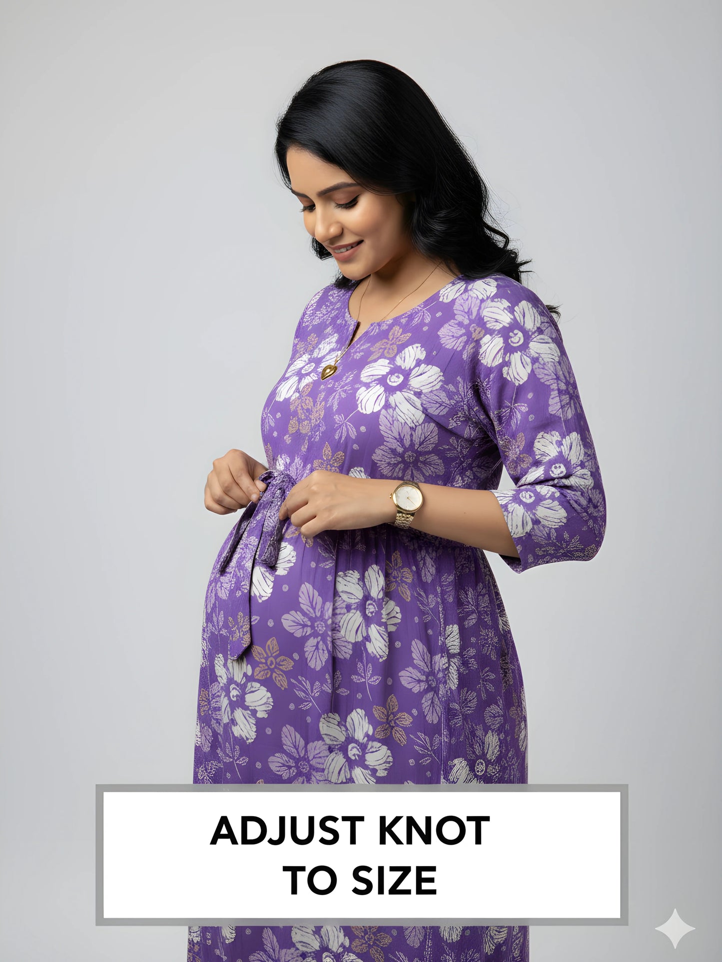 Purple Daisies - Maternity Kurti with Feeding Zips - Soft Rayon