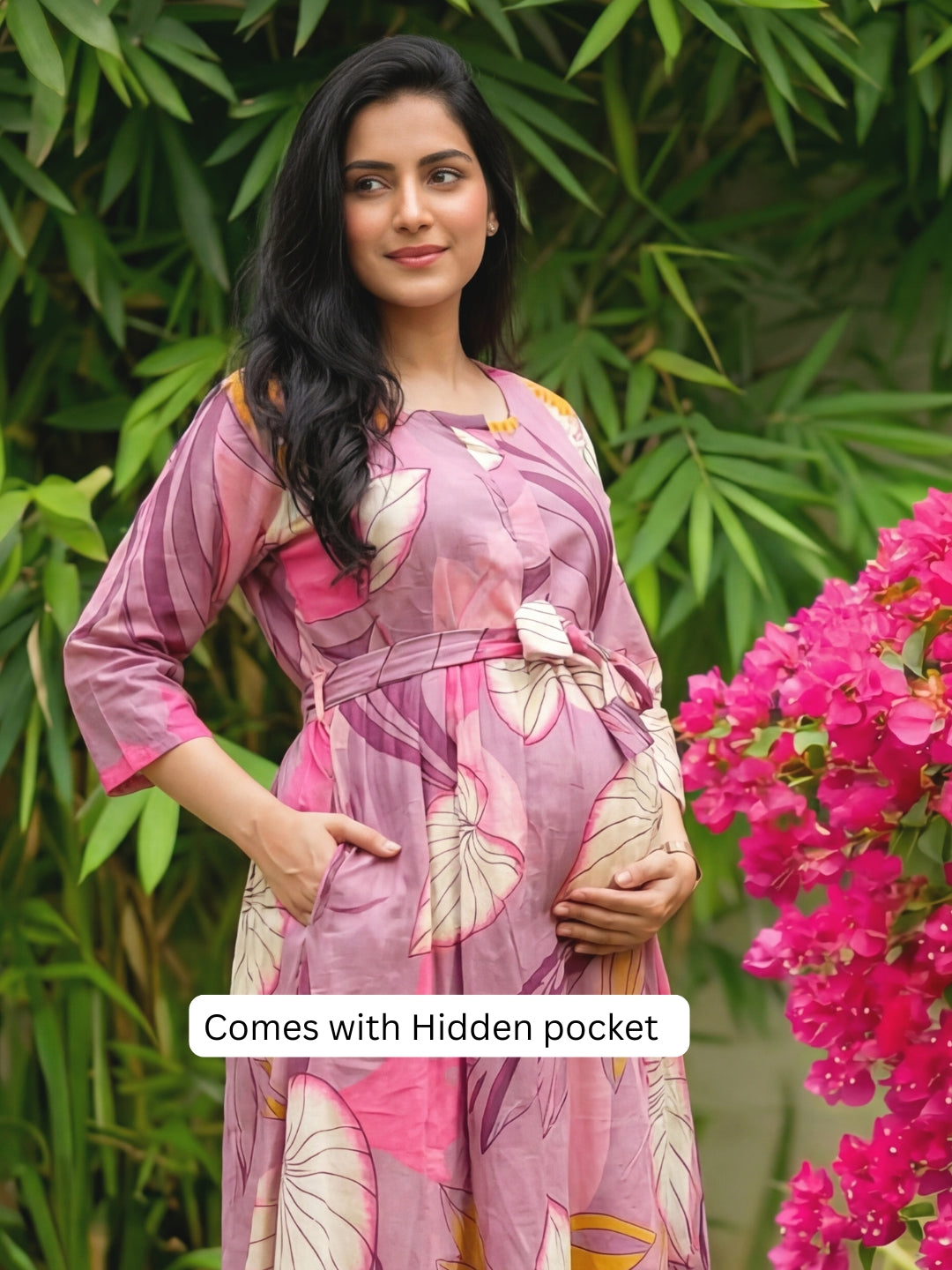 Lotus Pink - Maternity Kurti with Feeding Zips - Cotton Flex - Thicker Fabric