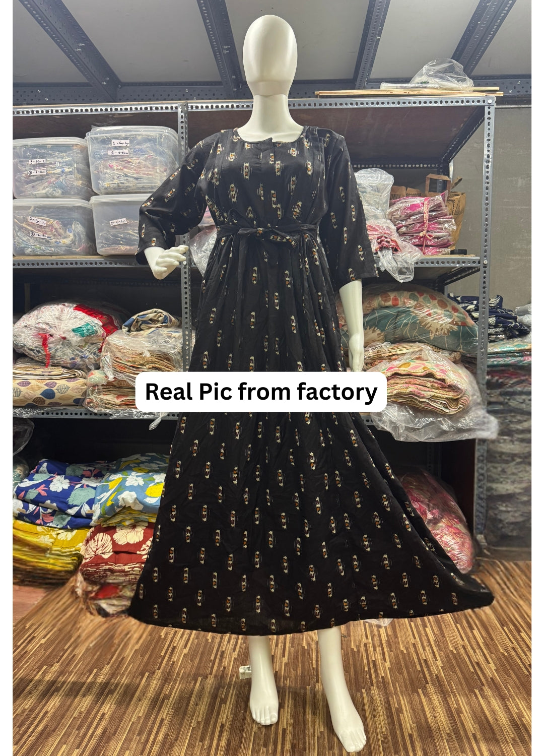 Royal Black Ajrakh - Maternity Kurti with Feeding Zips - Cambric Cotton