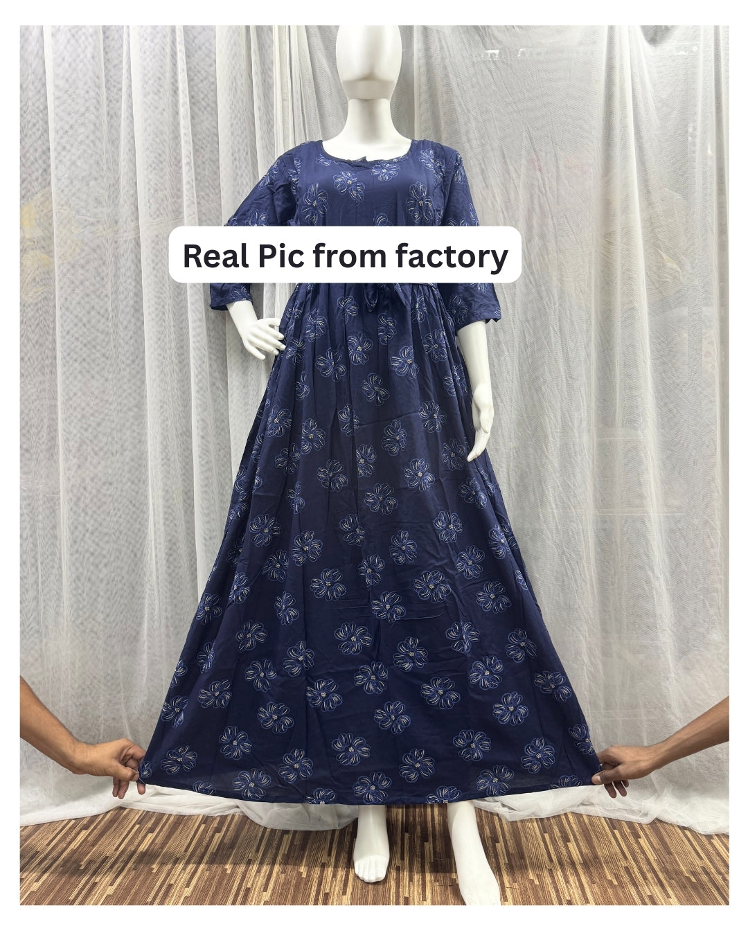 Sketch Blue Flower - Maternity Kurti with Feeding Zips - Soft Rayon