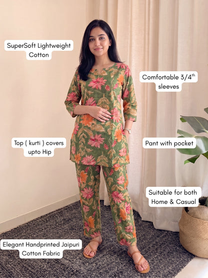 Green Orange Sunflower - Cord Set - Pure Cotton
