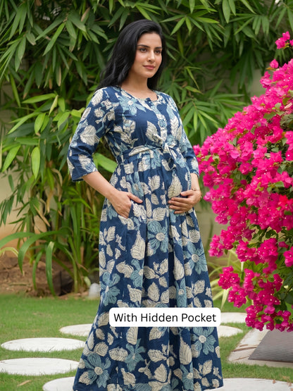 Pastel Blue - Maternity Dress with Feeding Zips - Soft Rayon