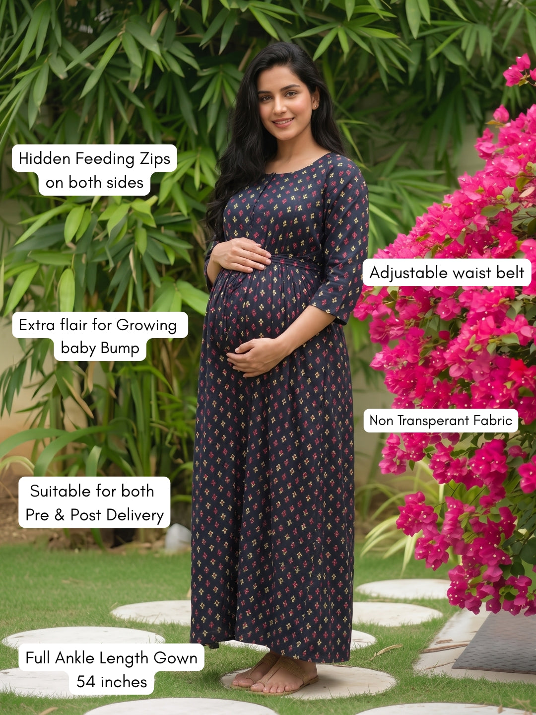 Kairavi - Blue - Maternity Dress with Feeding Zips - Soft Rayon