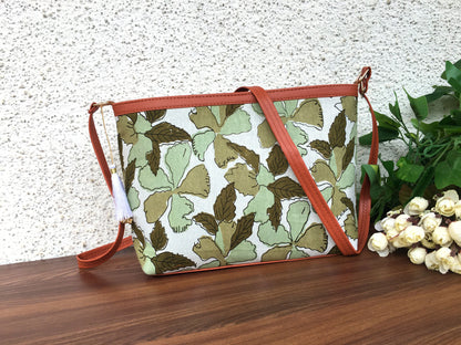 Minsk - 3 zip- Big size - Sling Bag - Flower & Leafs - Green
