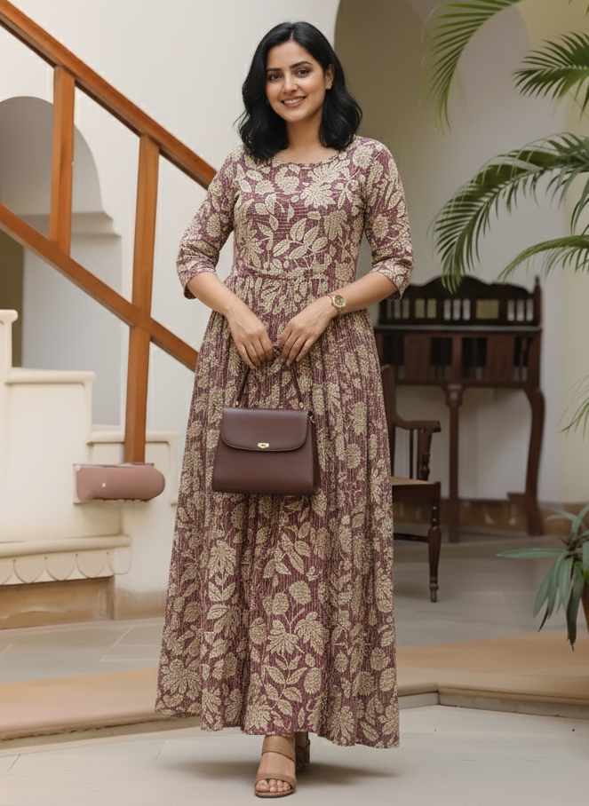 Leafy Stripes - Purple - Maternity Kurti with Feeding Zips - Soft Rayon