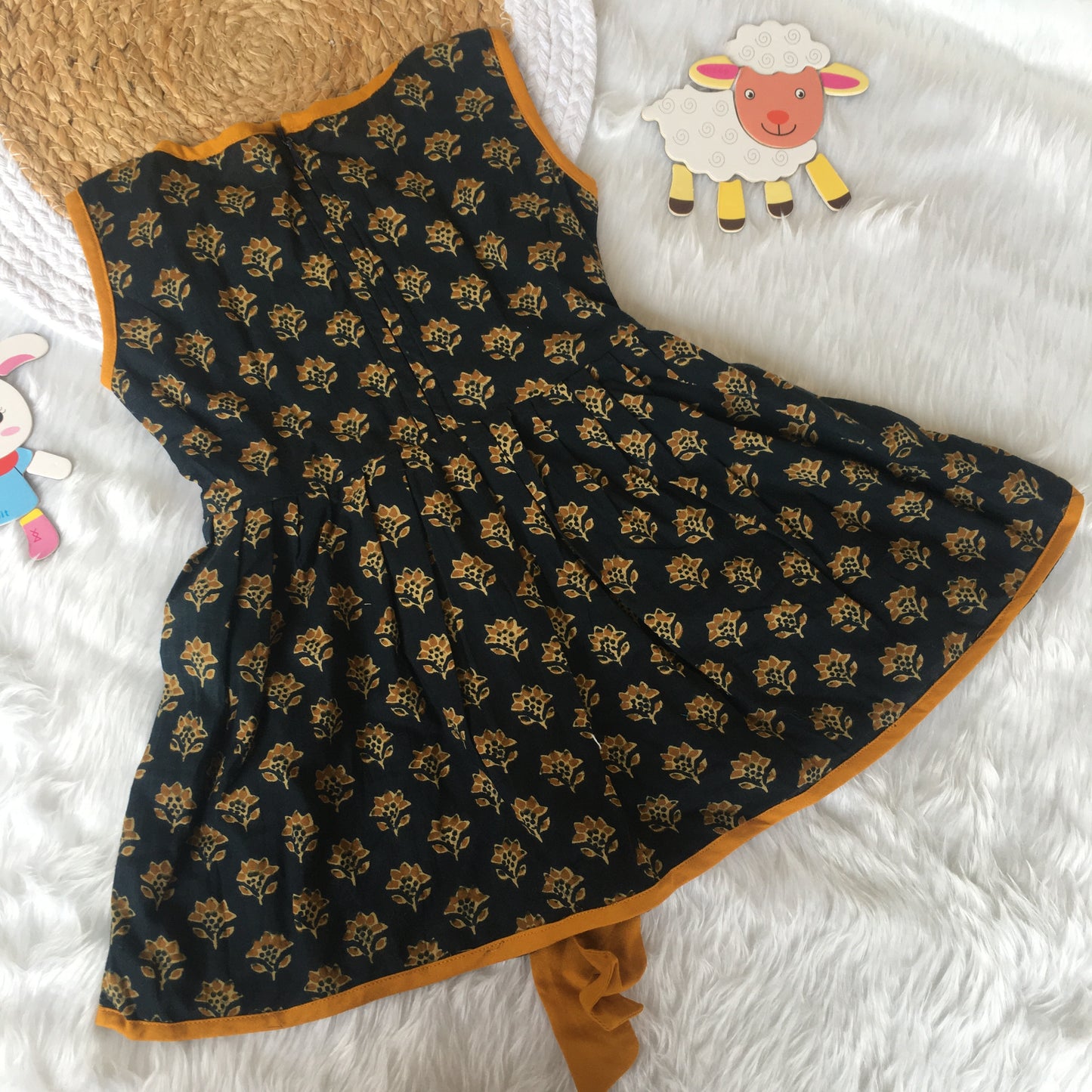 Baby Frock - Blue Flower & Yellow belt